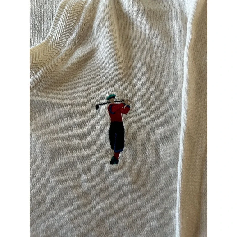Vintage COTTON TRADERS White Knit GOLF V Neck Sweater Size M Medium‎